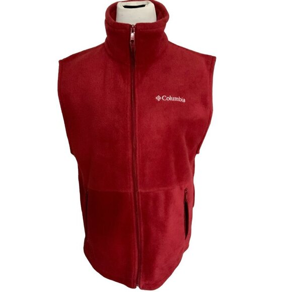 Columbia sleeveless fleece full zip hand pockets solid burgundy vest size medium - Picture 1 of 8